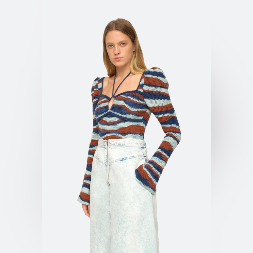 NWT $525 Sea Wavey Crochet Wool Sweater - Picture 5 of 6